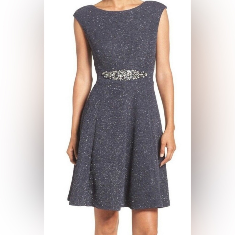 Eliza J Gray Navy Blue Fit and Flare Cocktail Dress